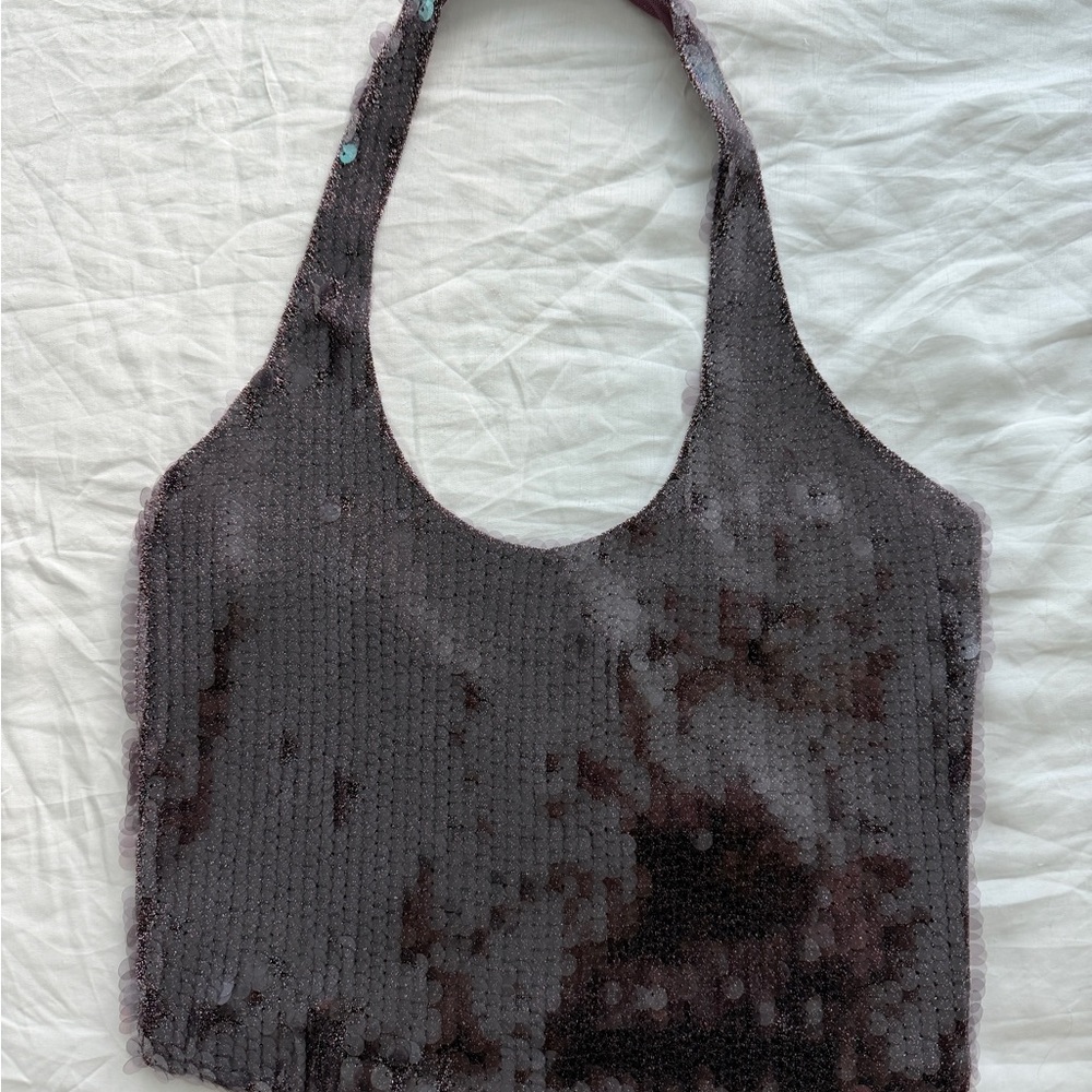 Zara Sequin Halter Top - Dark Purple